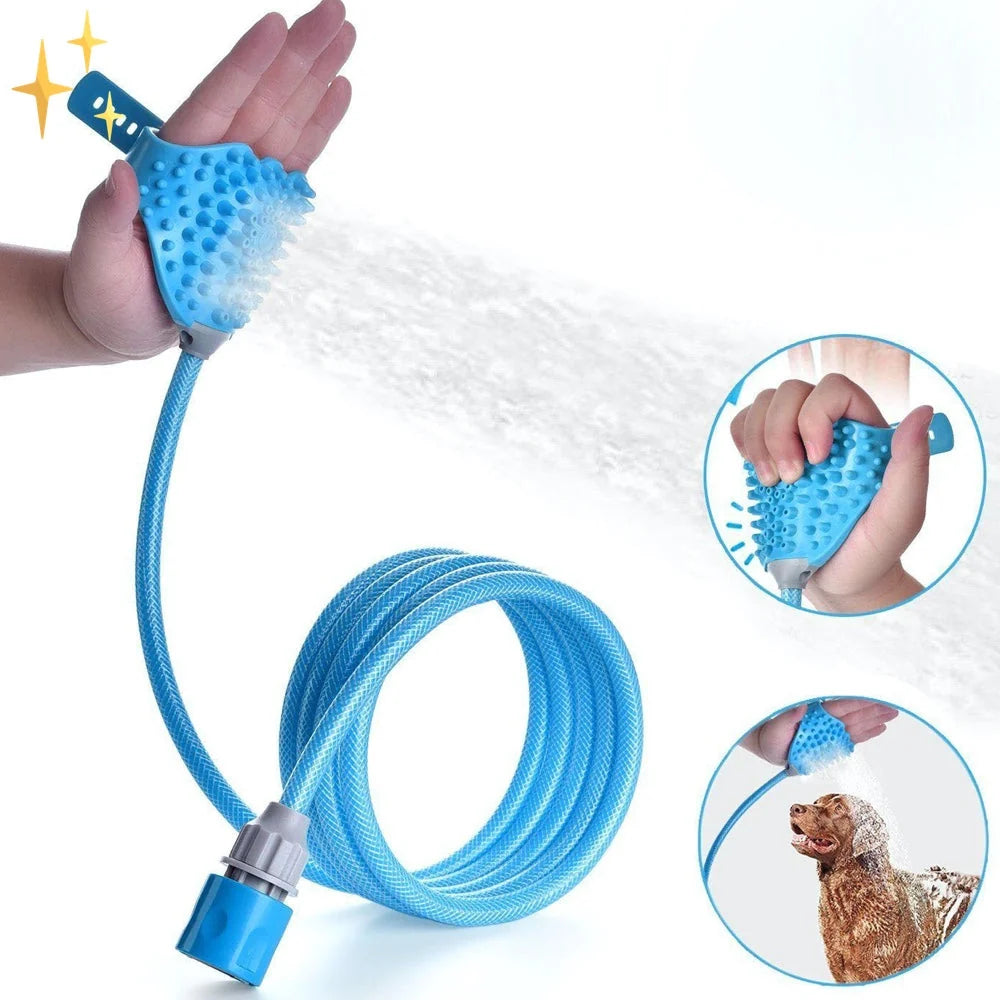 Dog Shower Glove Garden Hose Connection & Silicone Bristles