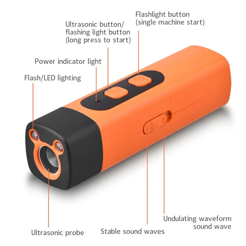 Dog Trainer Ultrasonic Bark Control 3 Modes USB Rechargeable