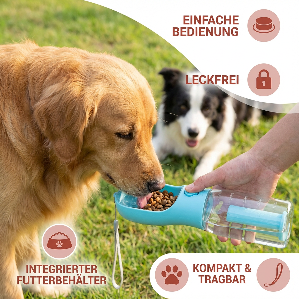 Dog Travel Water Bottle 3-in-1 600ml Built-In Bowl