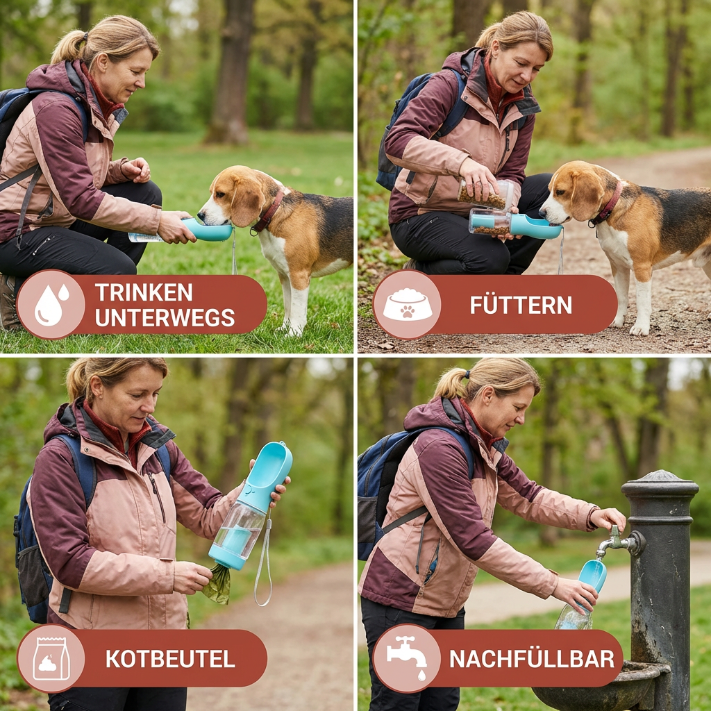 Dog Travel Water Bottle 3-in-1 600ml Built-In Bowl