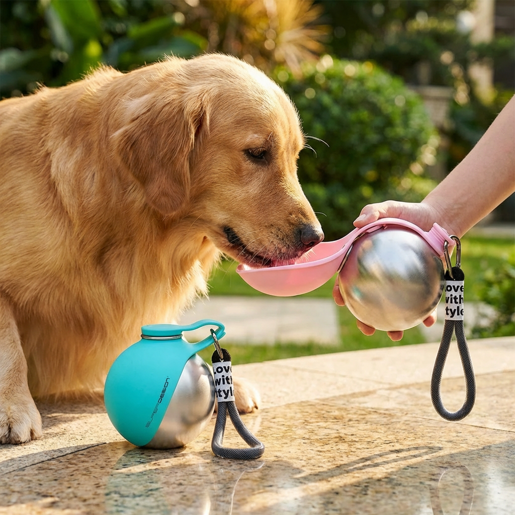 Dog Travel Water Bottle Integrated Silicone Bowl Leak-Proof