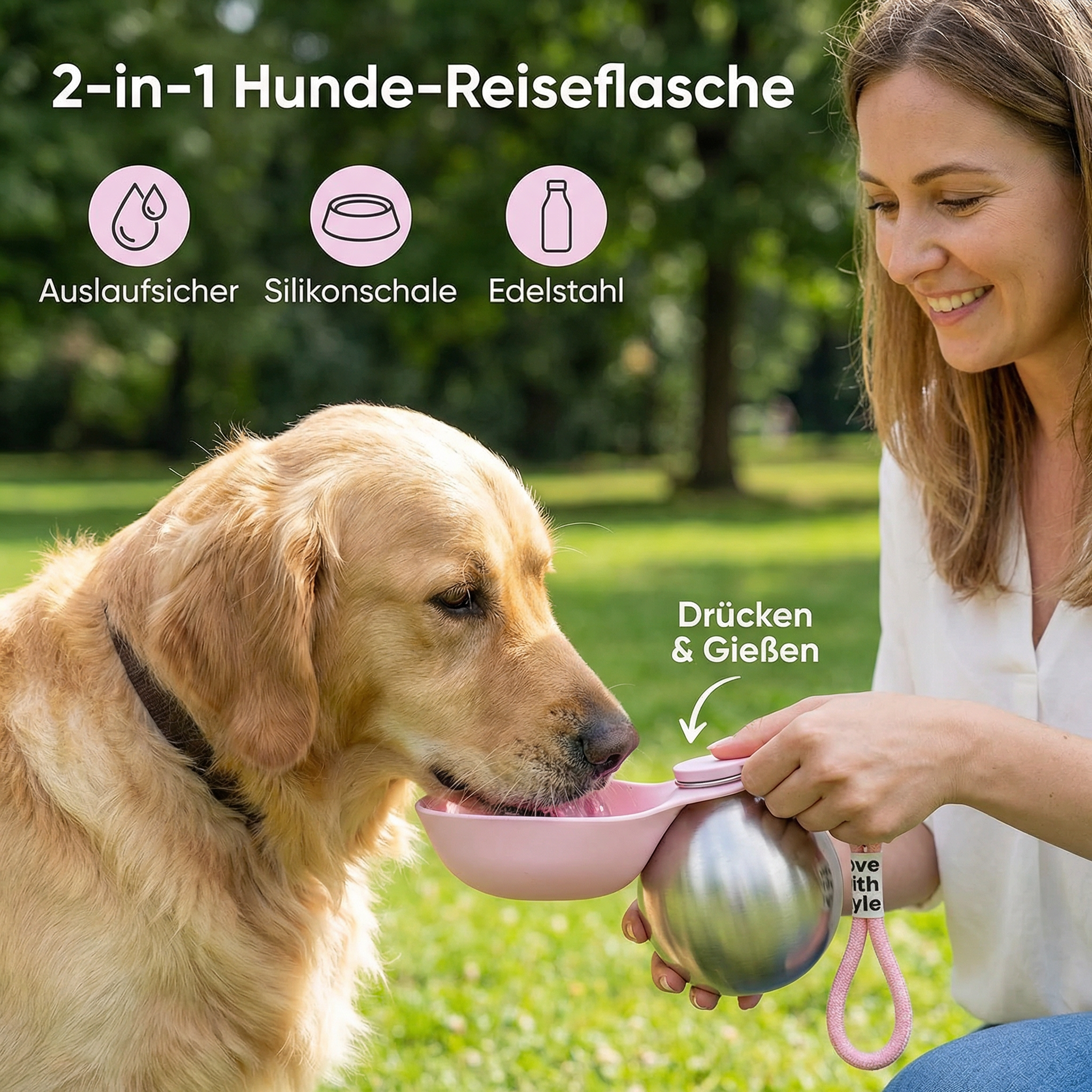 Dog Water Bottle Stainless Steel Foldable Silicone Bowl