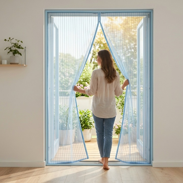 Door Curtain Polyester Mesh Self-Adhesive Magnetic Closure
