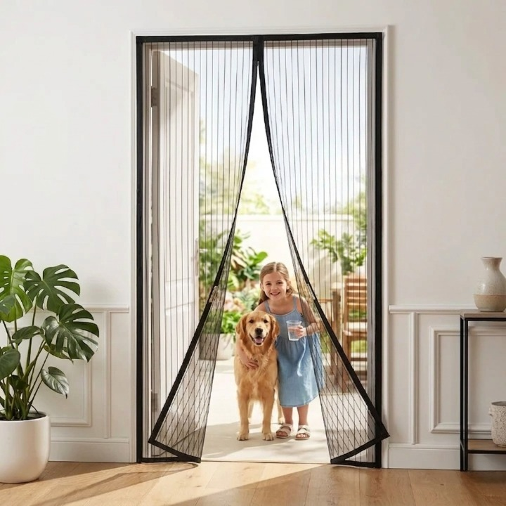 Door Curtain Polyester Mesh Self-Adhesive Magnetic Closure