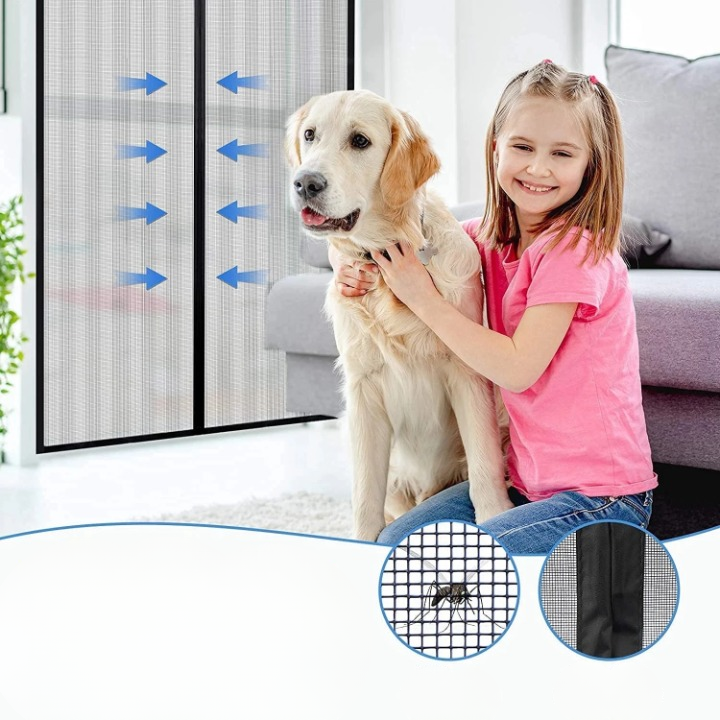 Door Curtain Polyester Mesh Self-Adhesive Magnetic Closure