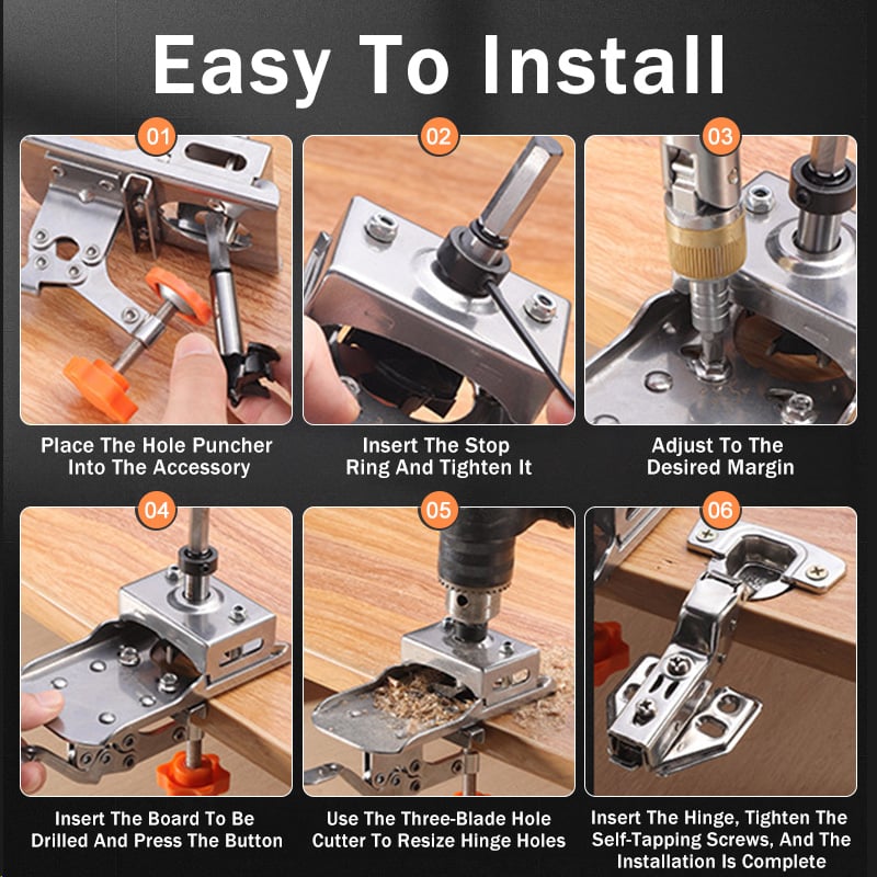 Door Hinge Drill Template Stainless Steel Adjustable Edge Non-Slip