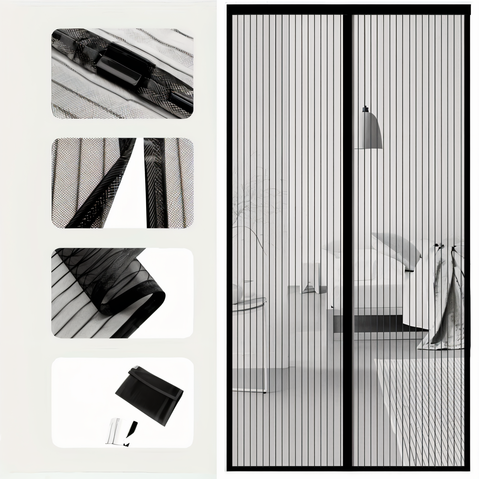 Door Insect Screen Magnetic Self-Closing No-Drill