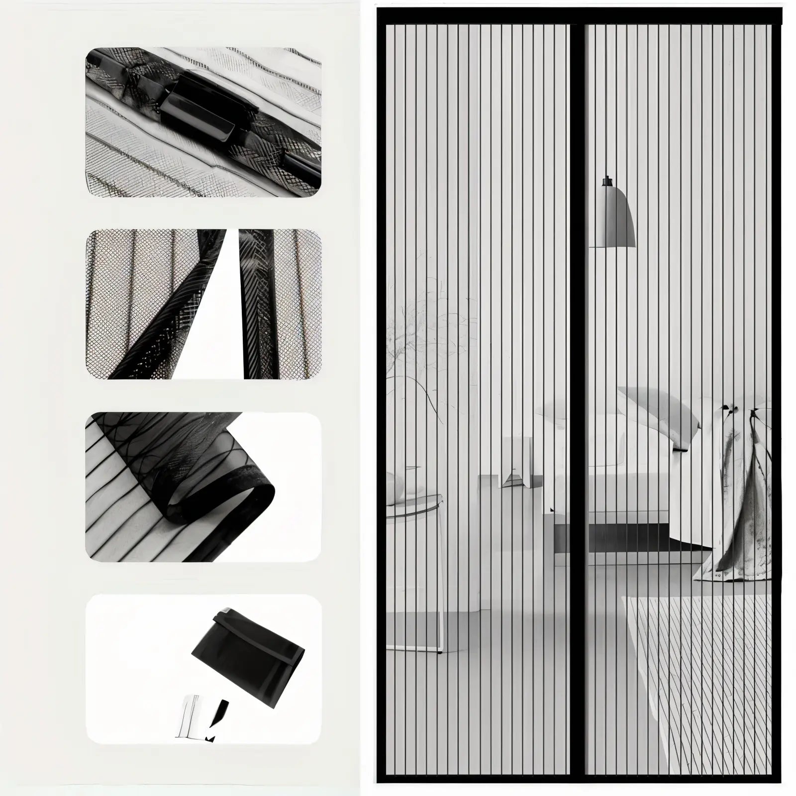 Door Insect Screen Magnetic Self-Closing Polyester Mesh