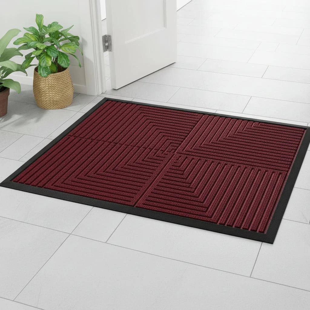 Doormat Heavy-Duty Striped Polyester Non-Slip Rubber Backing