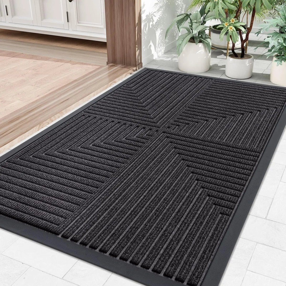 Doormat Heavy-Duty Striped Polyester Non-Slip Rubber Backing