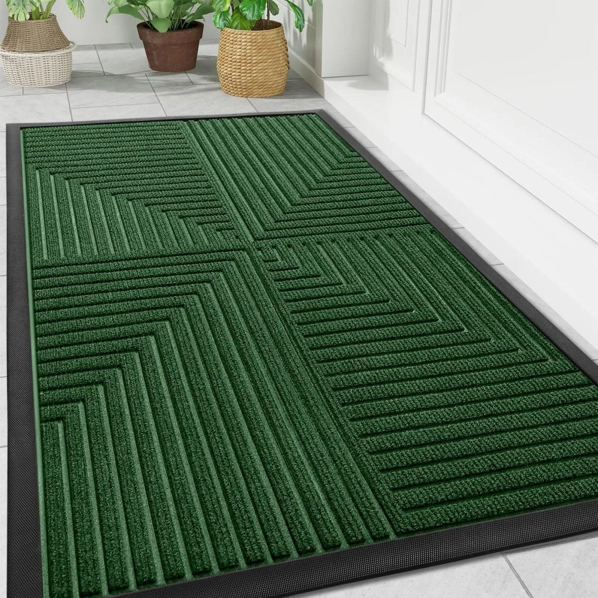 Doormat Heavy-Duty Striped Polyester Non-Slip Rubber Backing
