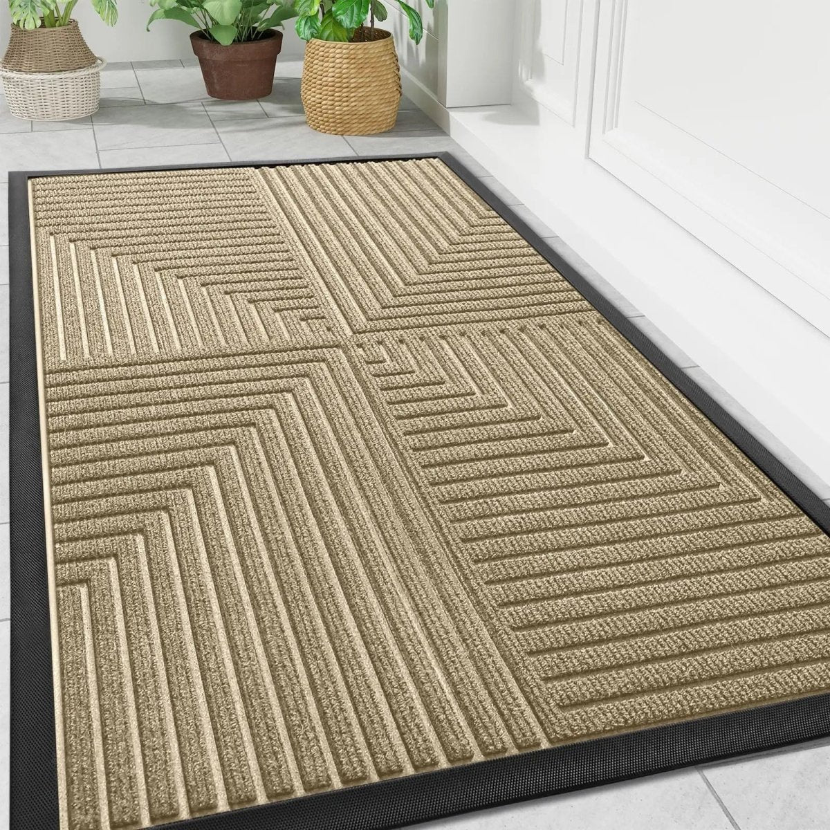 Doormat Heavy-Duty Striped Polyester Non-Slip Rubber Backing