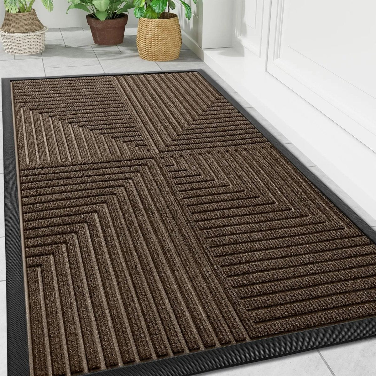 Doormat Heavy-Duty Striped Polyester Non-Slip Rubber Backing