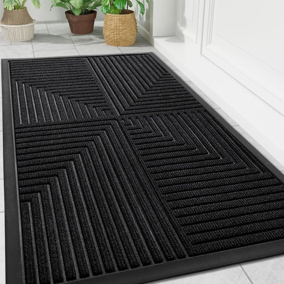 Doormat Heavy-Duty Striped Polyester Non-Slip Rubber Backing