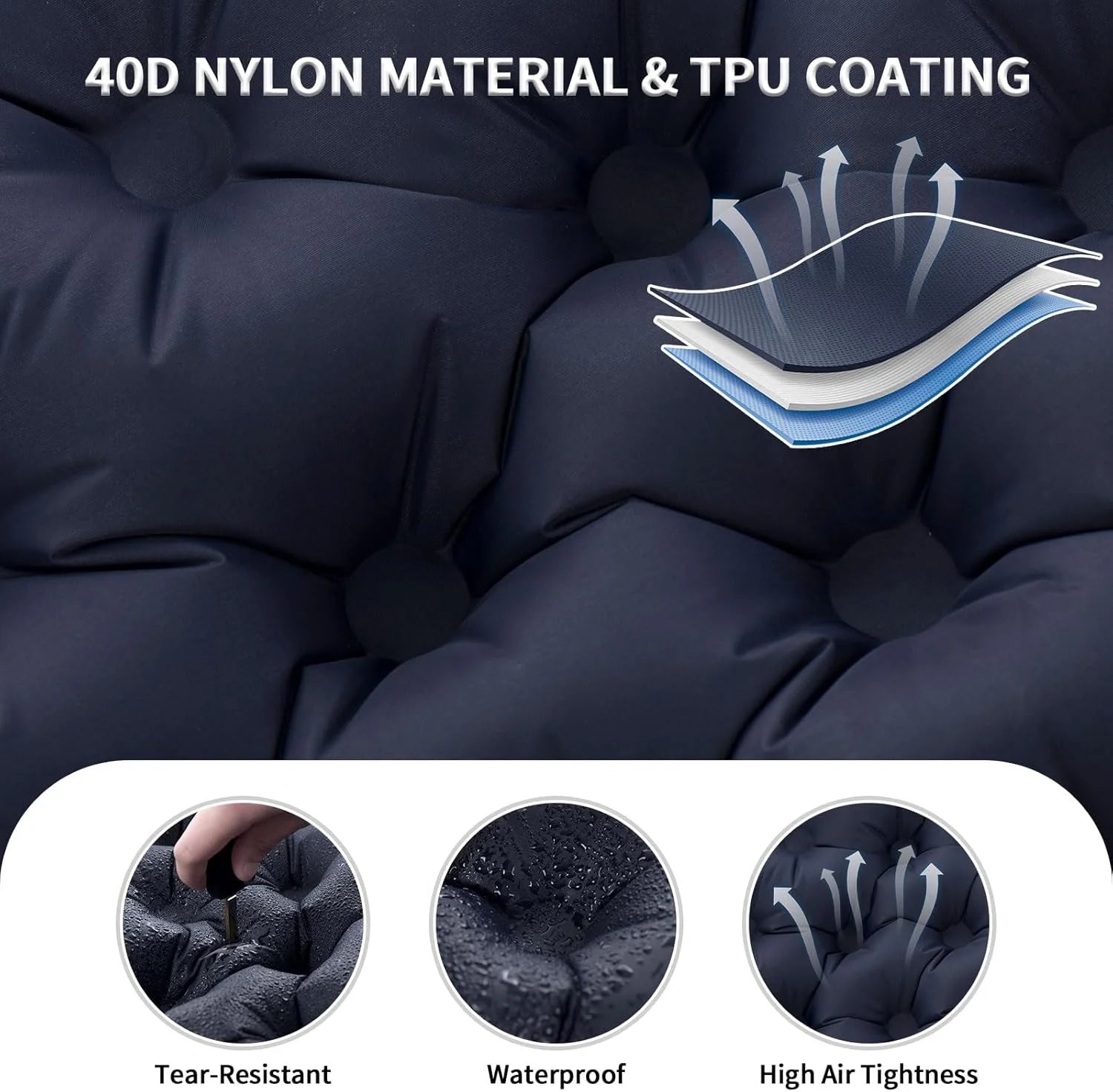 Double Air Mattress Integrated Foot Pump & Attached Pillows