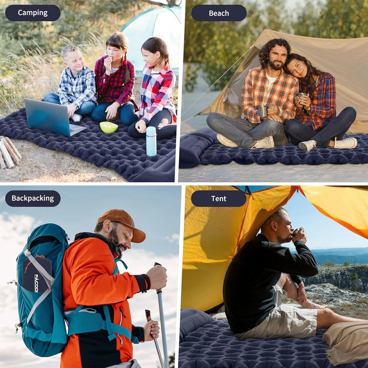 Double Air Mattress Integrated Foot Pump & Attached Pillows