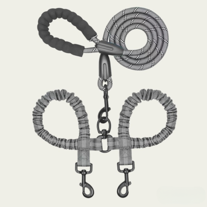 Double Dog Leash 360 Degree Swivel Shock-Absorbing Bungee