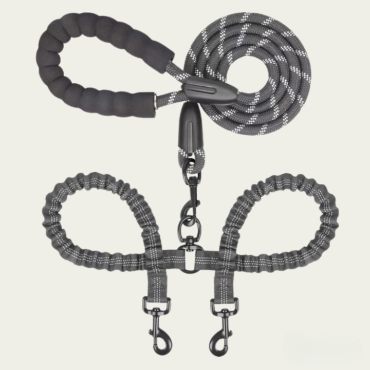 Double Dog Leash 360 Degree Swivel Shock-Absorbing Bungee