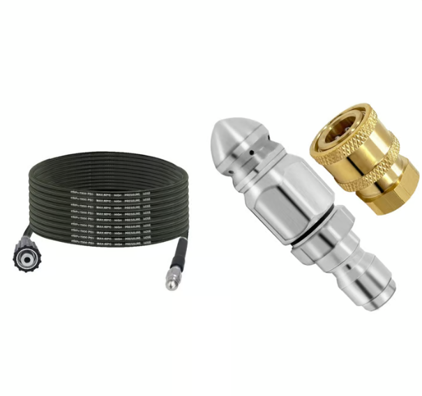 Drain Cleaning Hose Triple-Reinforced Stainless Steel Nozzle & Universal Fit