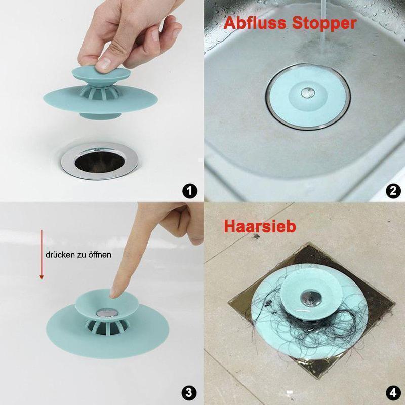 Drain Stopper Silicone Push-Button Seal & Hair Strainer