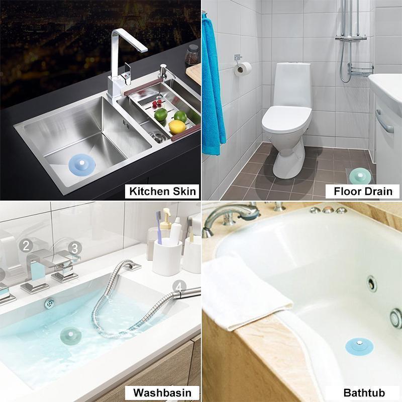 Drain Stopper Silicone Push-Button Seal & Hair Strainer