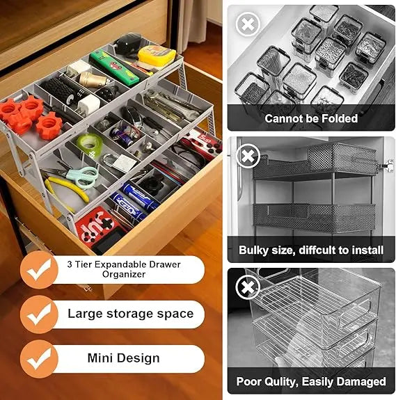 Drawer Organizer 3-Tier Expandable & Adjustable Dividers