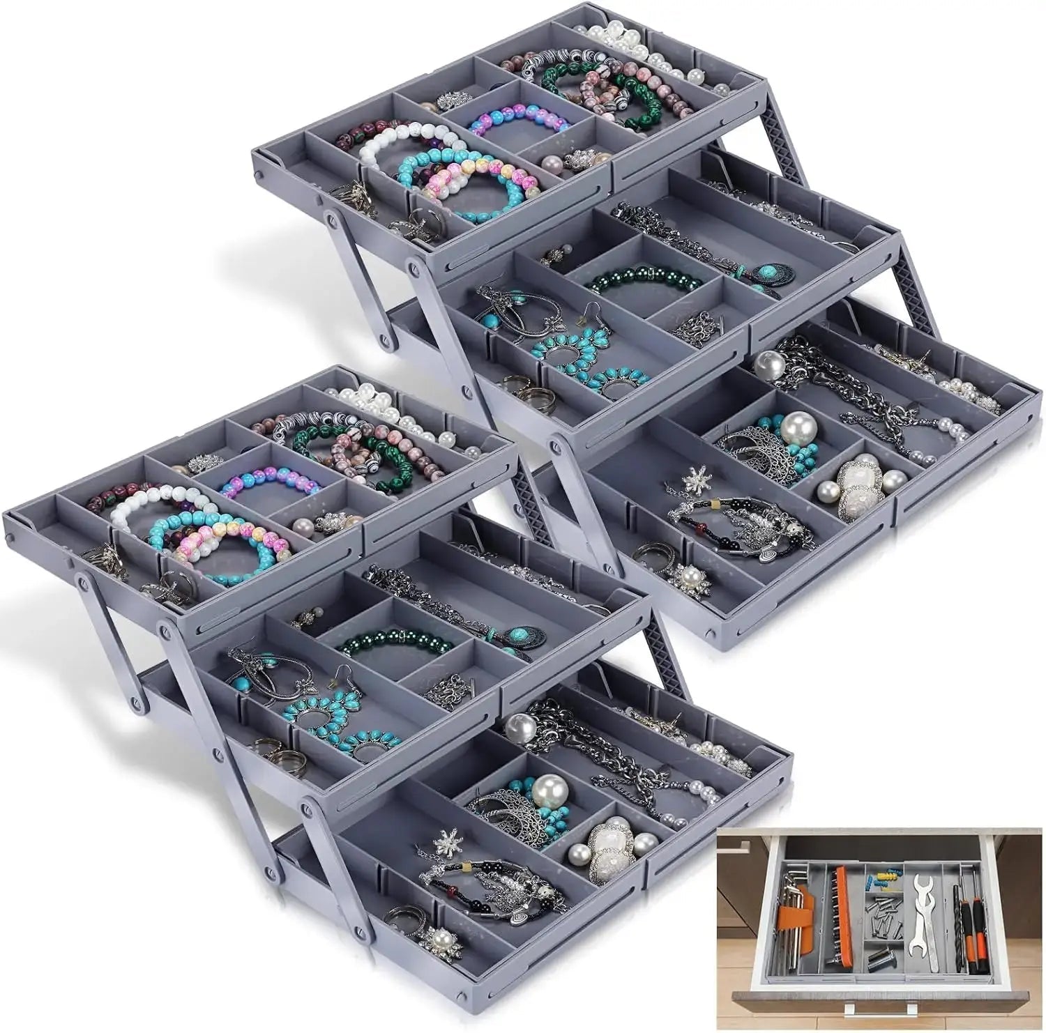 Drawer Organizer Expandable Three-Tier Adjustable Compartments