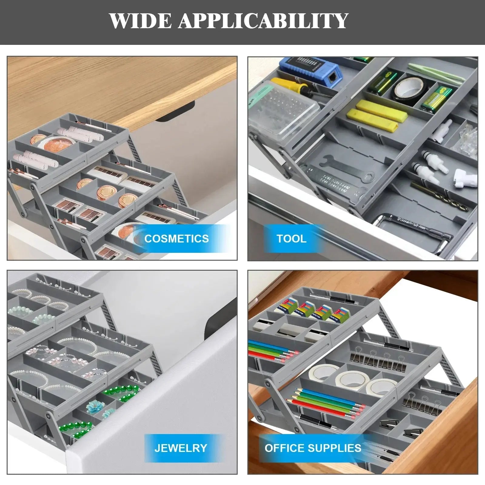Drawer Organizer Expandable Three-Tier Adjustable Compartments