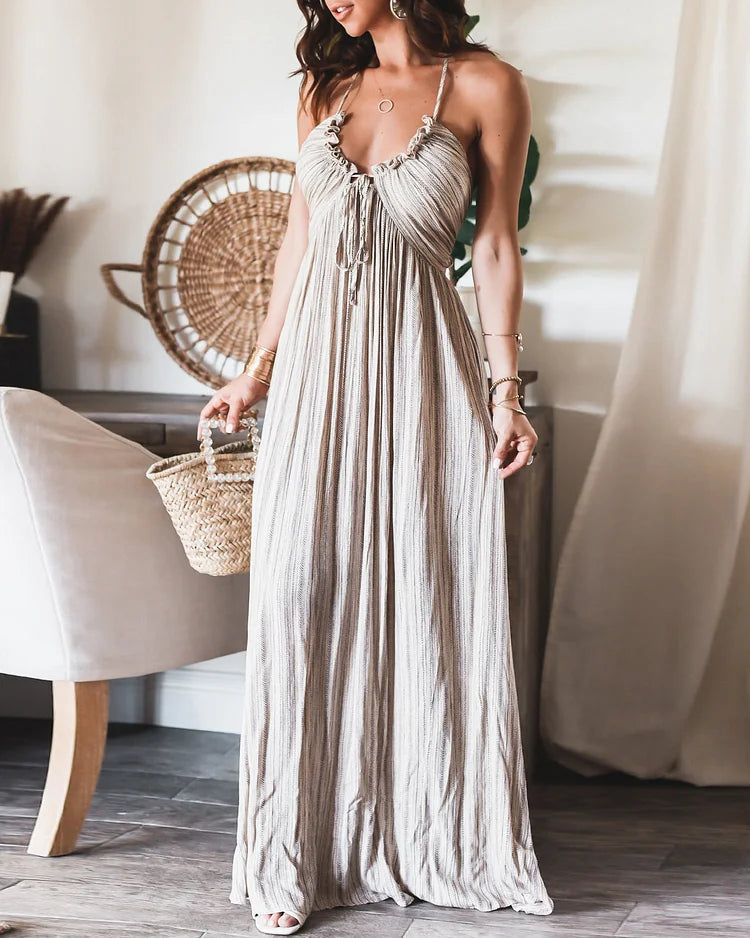Dress Sleeveless Pleated Breathable Polyester