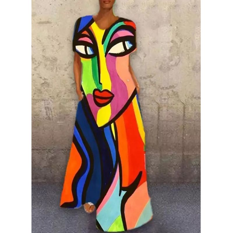 Dress V-Neck Four-Way Stretch Vibrant Print