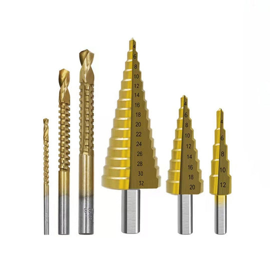 Drill Bit Set Titanium-Coated Step & Twist Set of 6