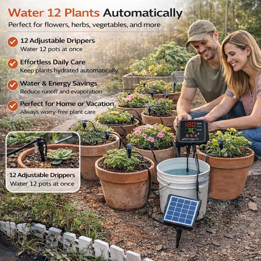 Drip Irrigation System 12-Plant Solar Digital Timer