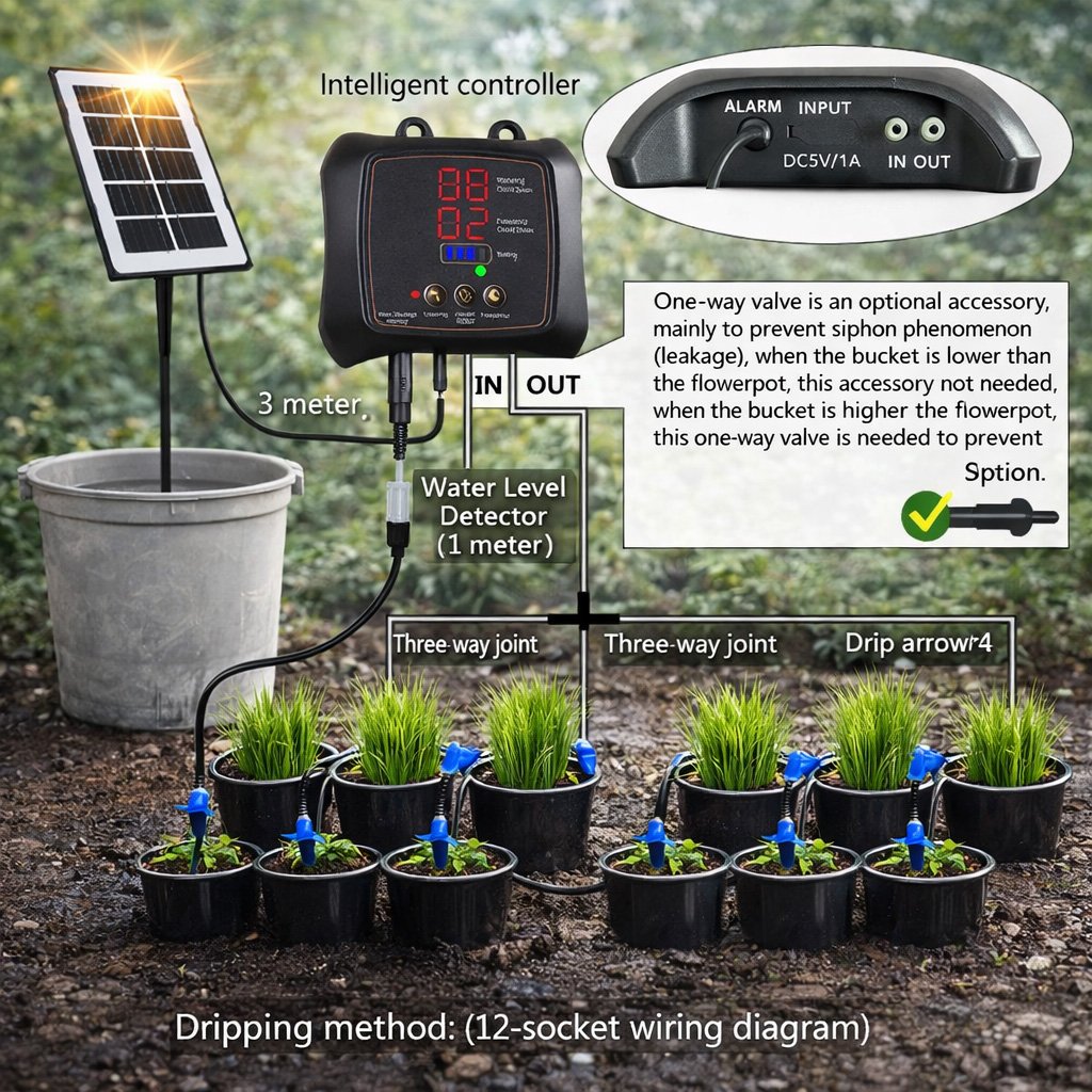 Drip Irrigation System 12-Plant Solar Digital Timer