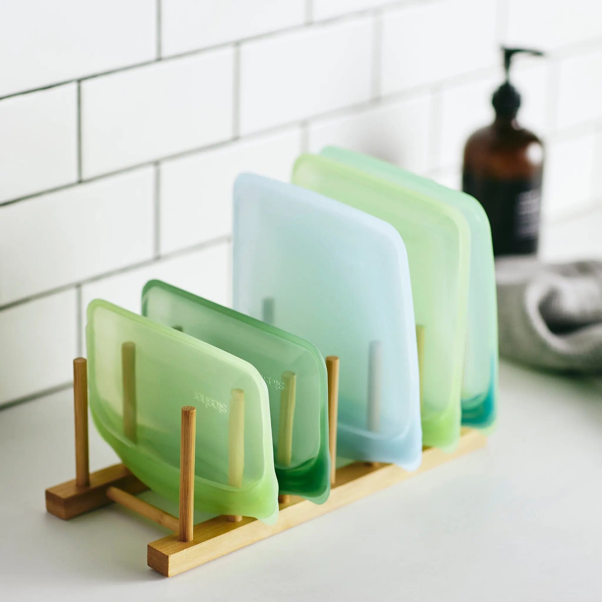 Drying Rack Bamboo Vertical Rods Holds 7 Bags