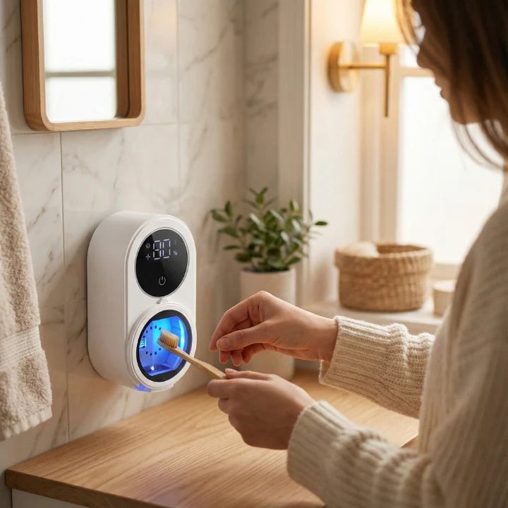 Dual Toothbrush Sterilizer Touchless Infrared & UV Wall Mount