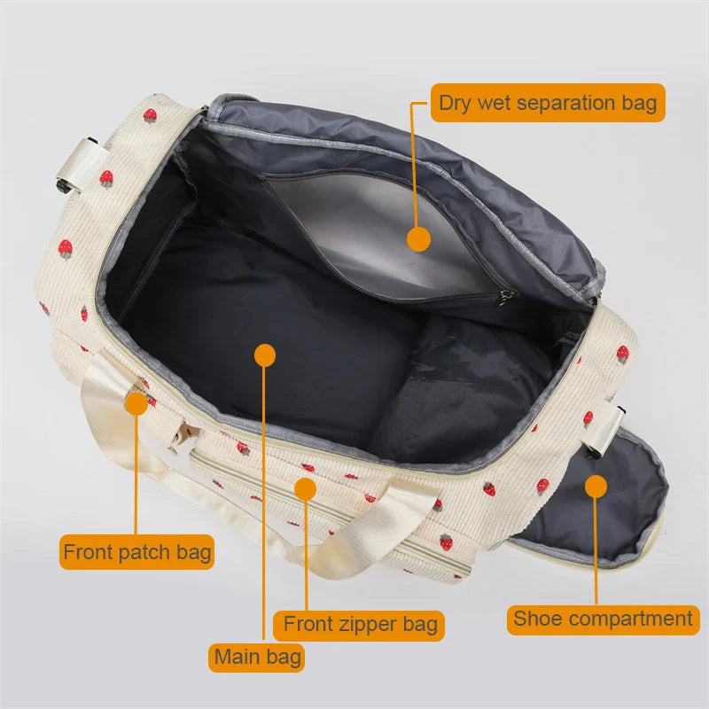 Duffel Bag Corduroy Separate Shoe Compartment 25 L