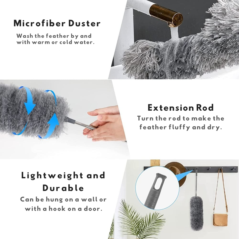 Duster Telescopic Washable Microfiber Flexible Head 8.2 Ft Reach