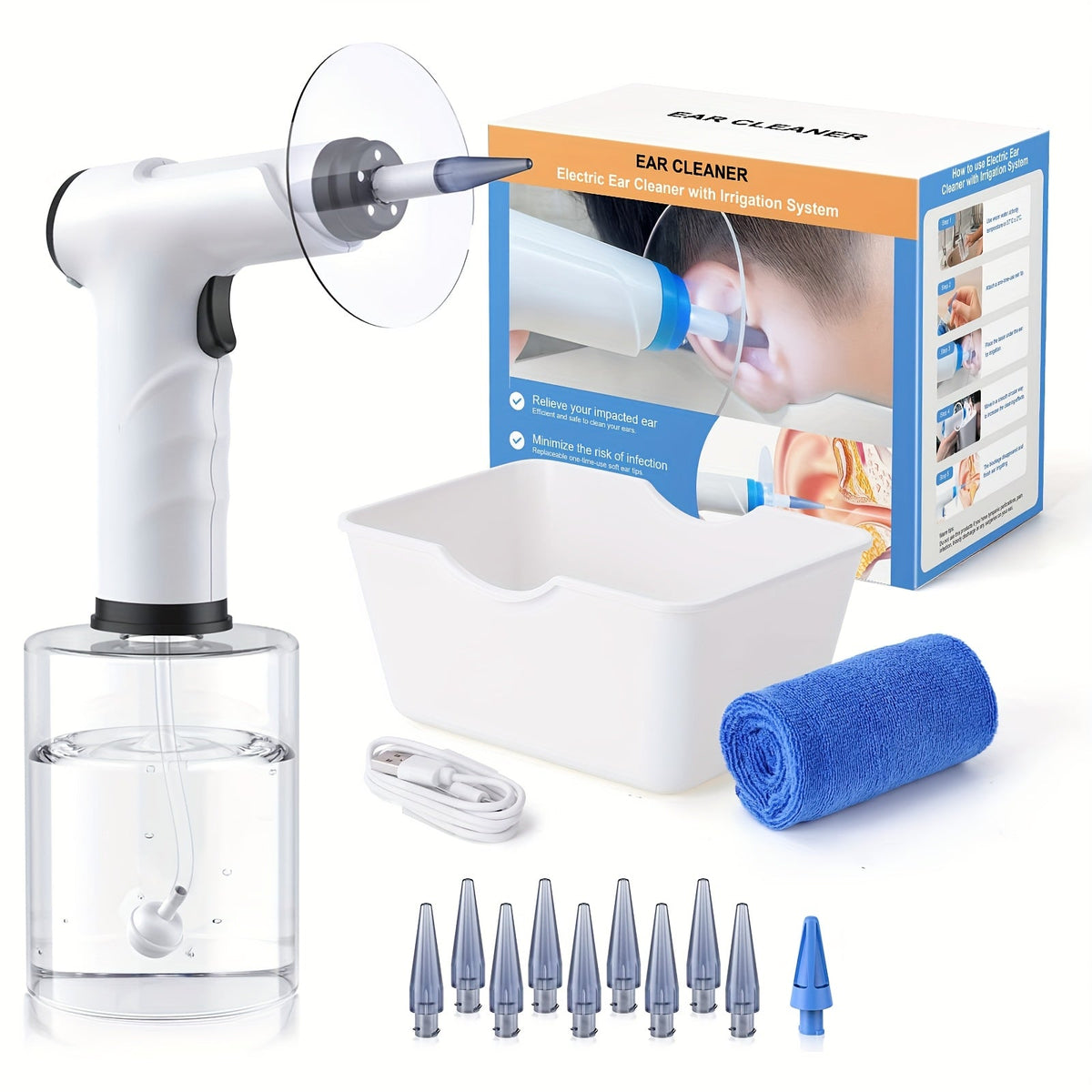 Ear Wax Removal Kit Gentle Flush LED USB Rechargeable