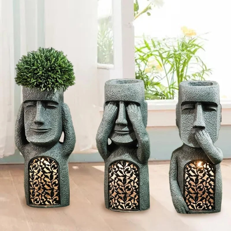 Easter Island Statue Planter Weatherproof Resin LED Base Indoor & Outdoor