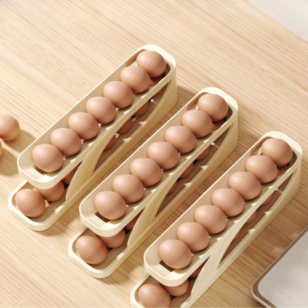Egg Organizer Automatic Rolling 15 Egg Capacity Non-Slip Base