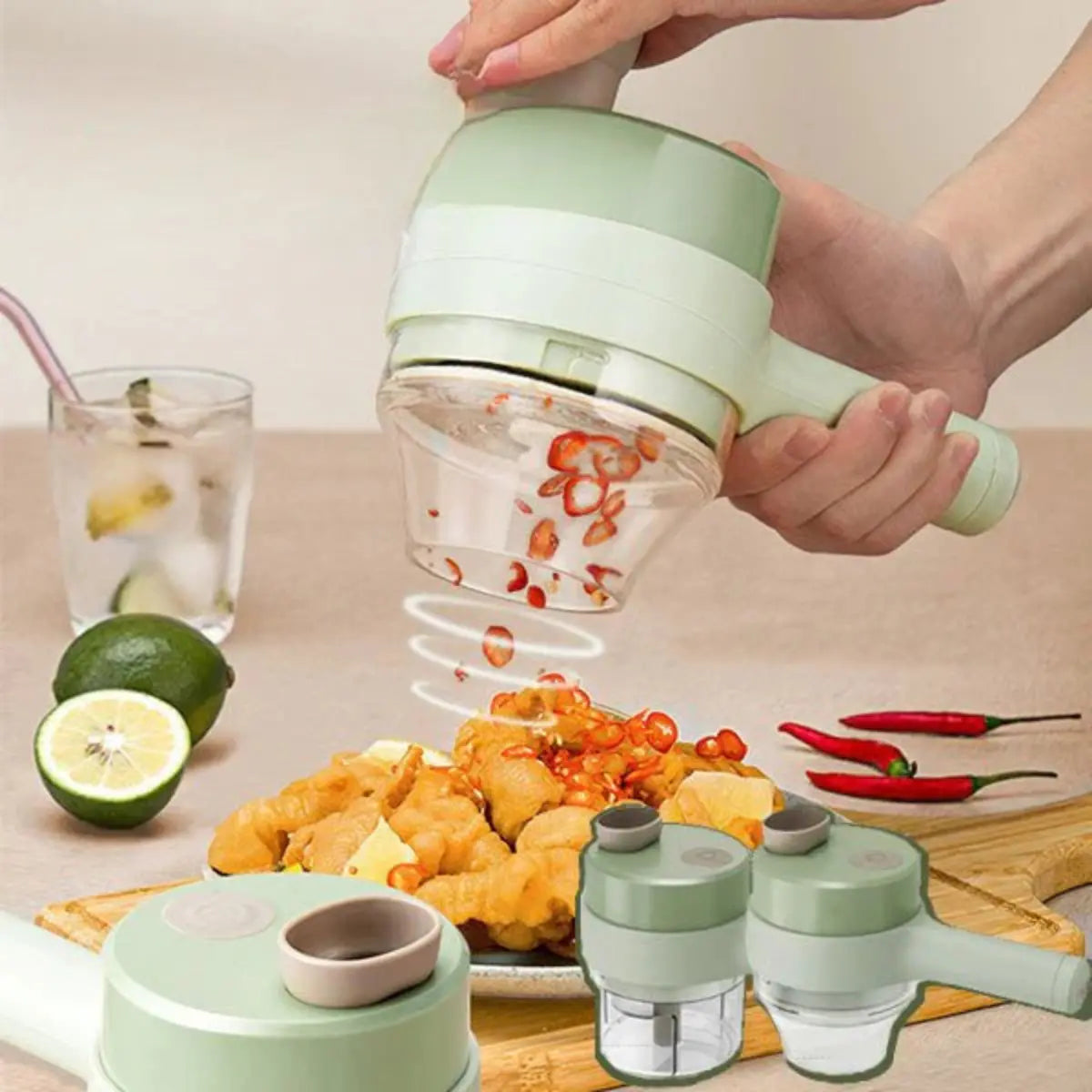 Electric Chopper 4-In-1 Cordless USB Rechargeable & Self-Cleaning