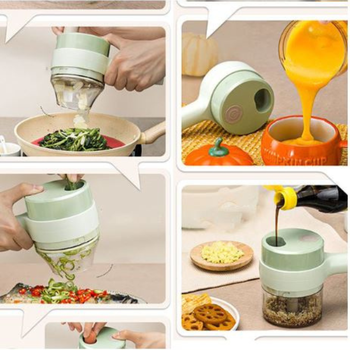 Electric Chopper 4-in-1 USB Rechargeable Self-Cleaning