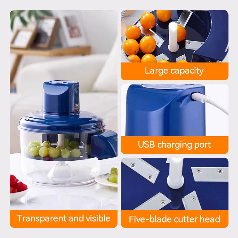 Electric Chopper 5-Blade Stainless Steel USB Rechargeable