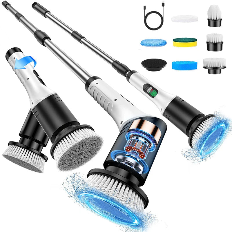 Electric Cleaning Brush Cordless LED Display Extendable Handle