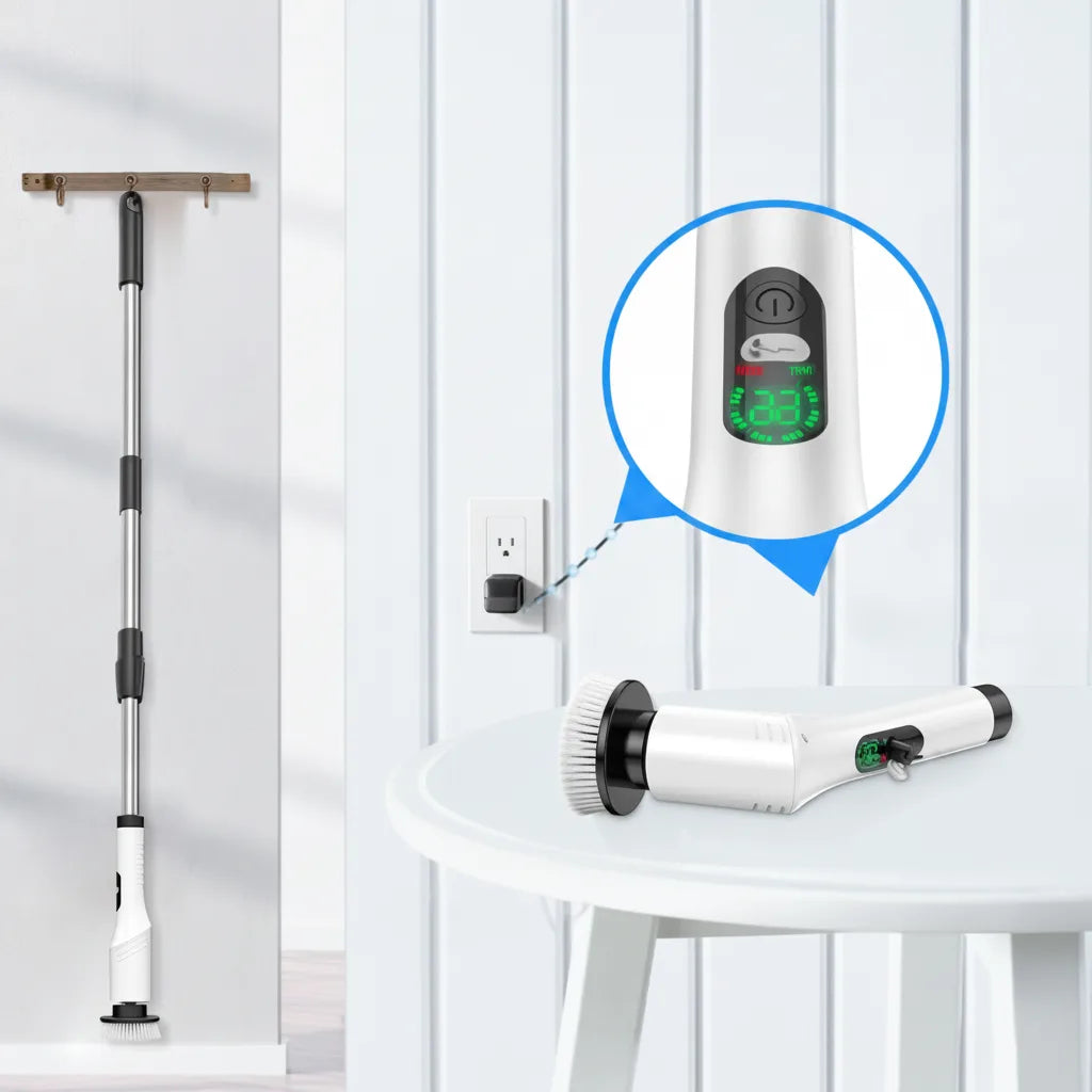 Electric Cleaning Brush Cordless LED Display Extendable Handle