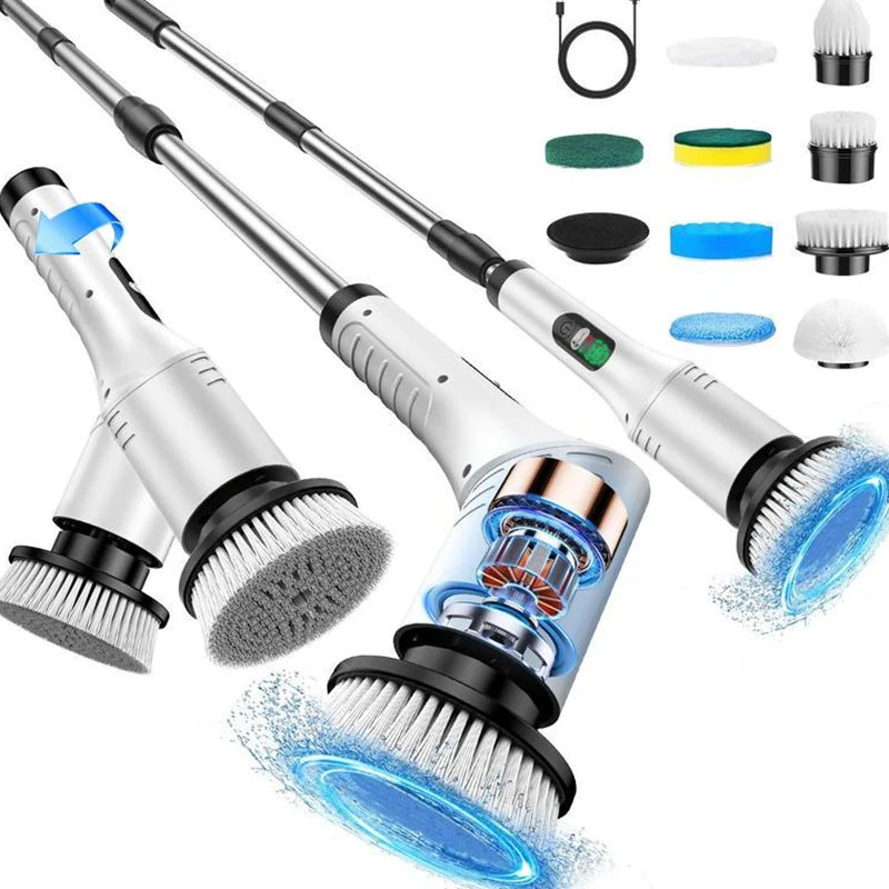 Electric Cleaning Brush Cordless LED Display Extendable Handle