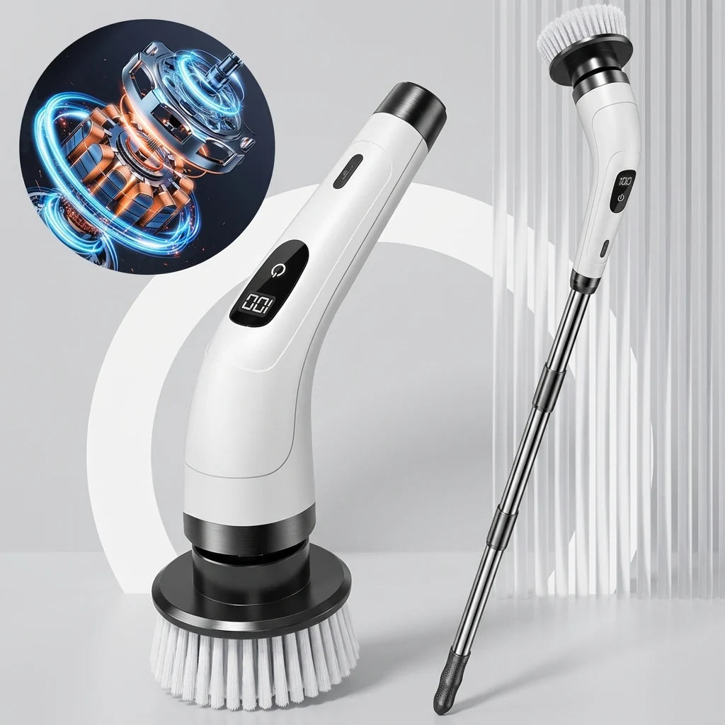 Electric Cleaning Brush Cordless Telescopic Handle 8 Interchangeable Brushes