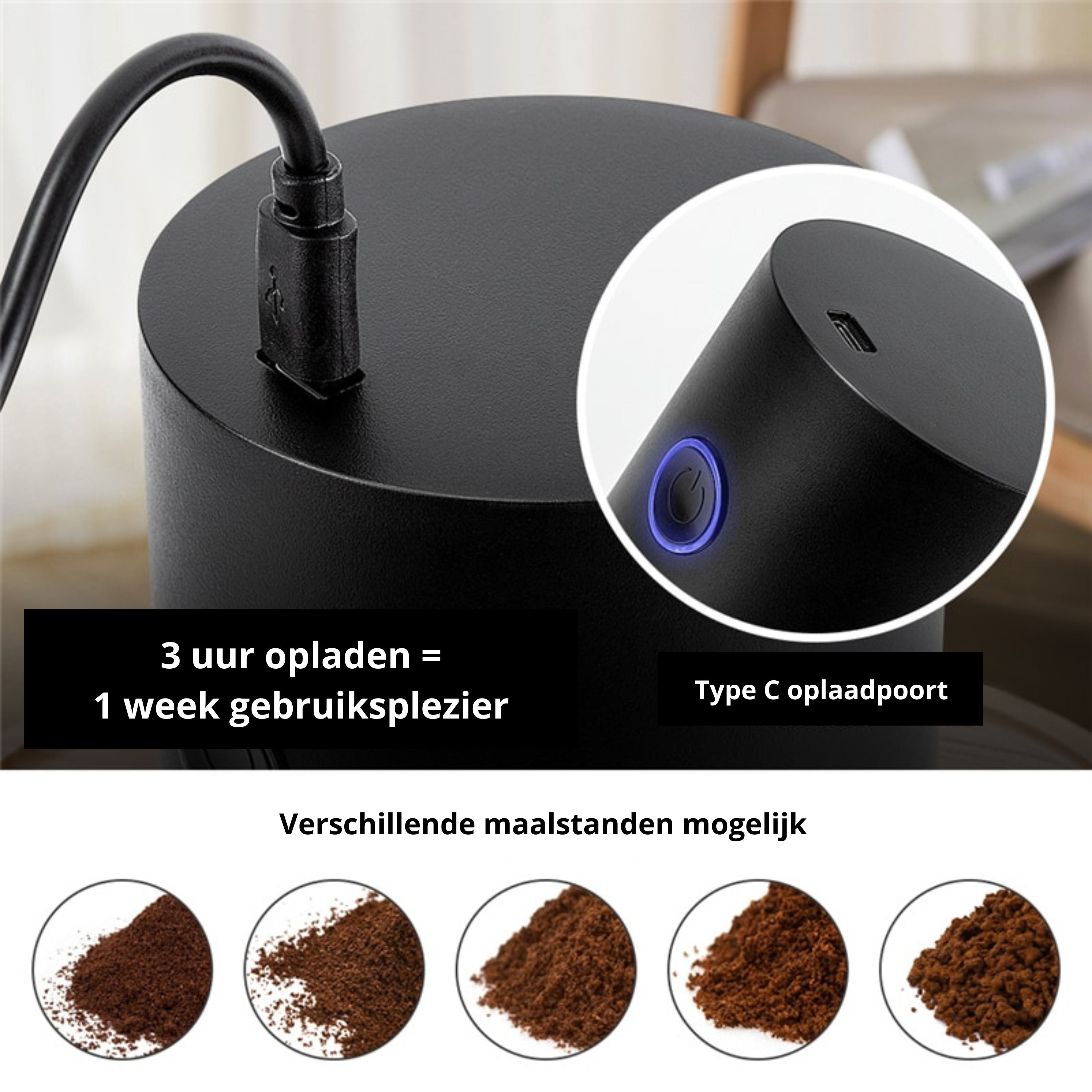 Electric Coffee Grinder USB Rechargeable Adjustable Grind