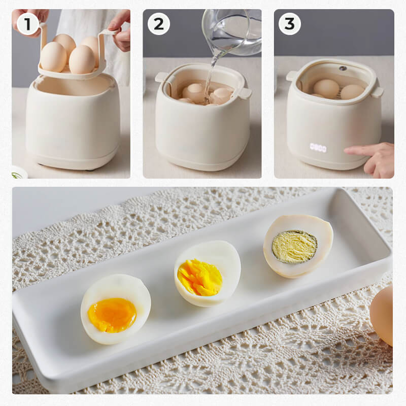 Electric Egg Cooker Adjustable Soft-Medium-Hard 4-Egg Auto Shut-Off
