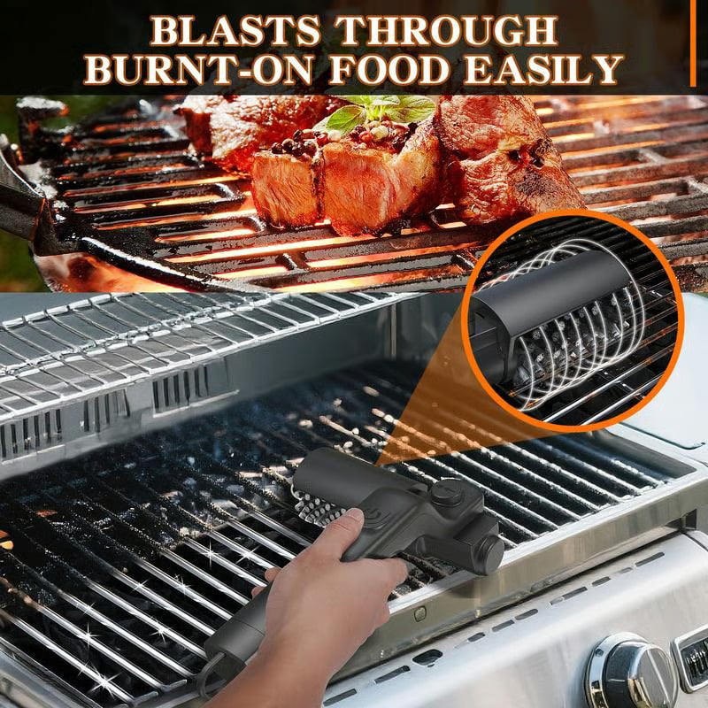 Electric Grill Brush Motorized Rotating Cordless Rechargeable Replaceable Heads